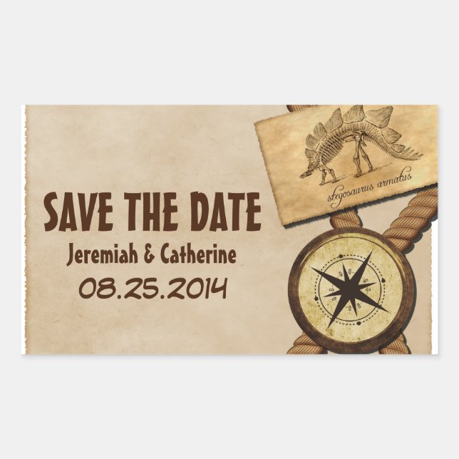 Adesivo Retangular Vintage Adventure Weding Date Stickers (Frente)