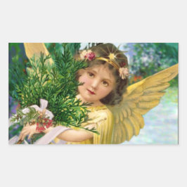 Adesivo Retangular Vintage Angel No Natal Da Neve