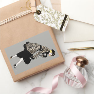 Adesivo Retangular Vintage Art Deco Woman in Leopard Print Jaqueta