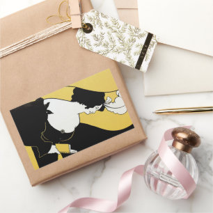 Adesivo Retangular Vintage Art Nouveau, Mulher Lendo um Livro Amarelo