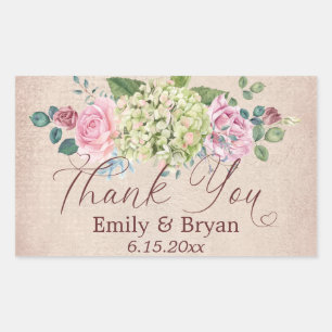 Adesivo Retangular Vintage Background Rosa Spray Casamento Obrigado C