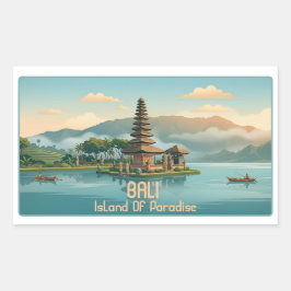 Adesivo Retangular Vintage Bali Ulun Danu Beratan Templo do Lago Viag
