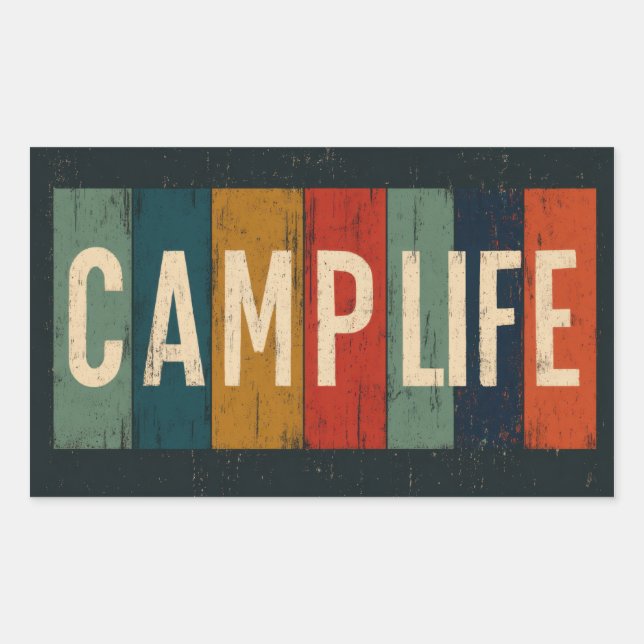 Adesivo Retangular Vintage Camp Life Typography (Frente)