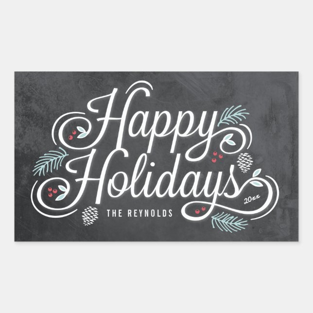 Adesivo Retangular Vintage Chalkboard Happy Holidings Stickers (Frente)