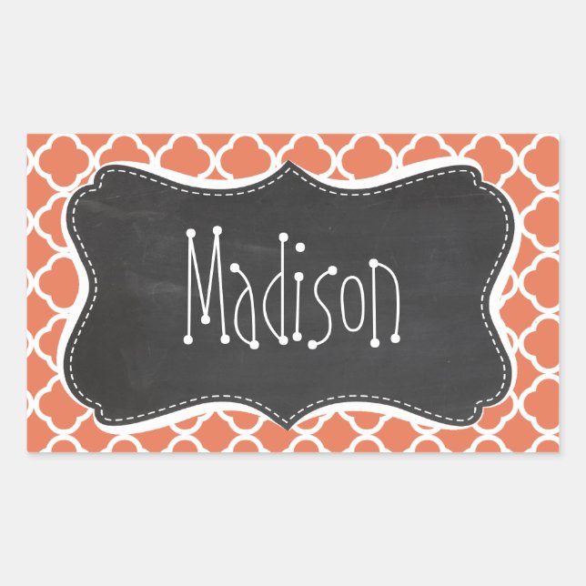 Adesivo Retangular Vintage Chalkboard look; Burnt Sienna Quatrefoil (Frente)