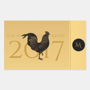 Adesivo Retangular Vintage Chic Rooster Chinês Novo Ano 2017