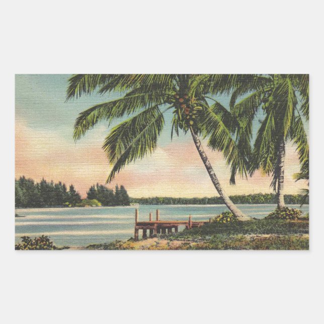 Adesivo Retangular Vintage Coconut Palms Tropical Breeze Sunset (Frente)