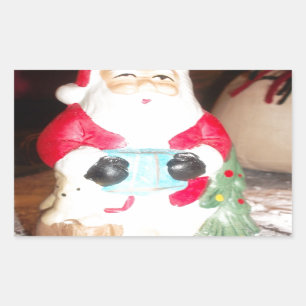 Adesivo Retangular Vintage com Papai noel de diversão com neve