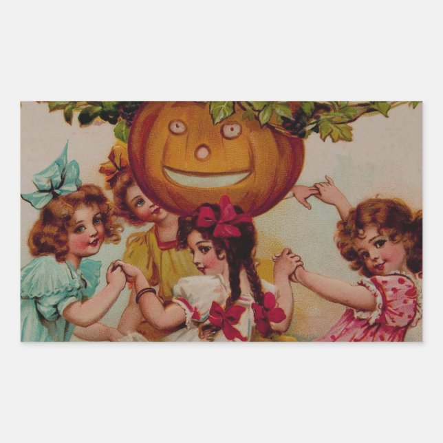Adesivo Retangular Vintage de Pumpkin do Partido das Halloween (Frente)