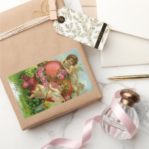 Adesivo Retangular Vintage Dia de os namorados Vitoriano Angels Heart