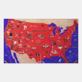 Adesivo Retangular Vintage, Estados Unidos da América, mapa do Viagem