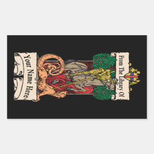 Adesivo Retangular Vintage Ex Libris Knight & Dragon Label Modelo