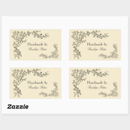 Adesivo Retangular Vintage Floral Border Frame Handmade by Your Name