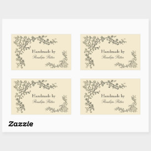 Adesivo Retangular Vintage Floral Border Frame Handmade by Your Name