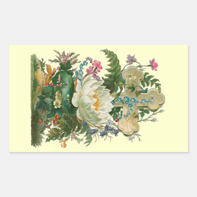 Adesivo Retangular Vintage Floral Cross (Frente)