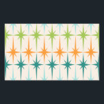 Adesivo Retangular Vintage Geométrico Starbursts Stickers<br><div class="desc">Vintage. Geometria. Estrelas. Se você ama alguma dessas palavras, esses adesivos Geométricos de Starbursts Vintage são para você. Este design moderno de meio século de apresenta um fundo creme com filas de tartaruga, verde limão, laranja e rajadas de estrelas. Este design de modelo é muito parecido com o padrão móvel...</div>