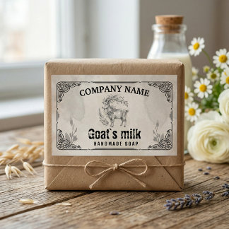 Adesivo Retangular Vintage Goat’s Milk Soap Label- Watercolor Rustic 