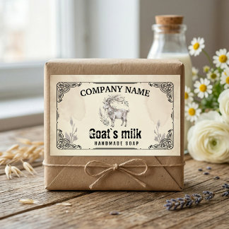 Adesivo Retangular Vintage Goat’s Milk Soap Label- Watercolor Rustic 