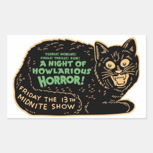 Adesivo Retangular Vintage Halloween Black Cat