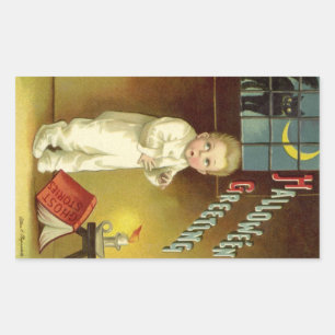 Adesivo Retangular Vintage Halloween de Ellen Clapsaddle, história do