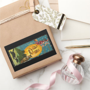 Adesivo Retangular Vintage Halloween Saudações Bruxa Voando à Vassour