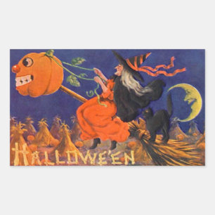 Adesivo Retangular Vintage Halloween Sticker Bruxo