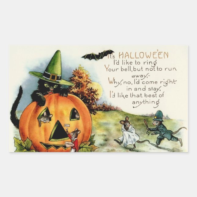 Adesivo Retangular Vintage Halloween Stickers - Trick ou Tratar (Frente)