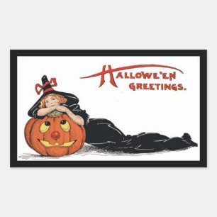 Adesivo Retangular Vintage Halloween Witch