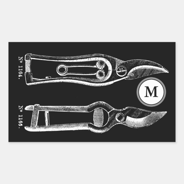 Adesivo Retangular VINTAGE ILLUSTRATION Pruners Monogramas (Frente)