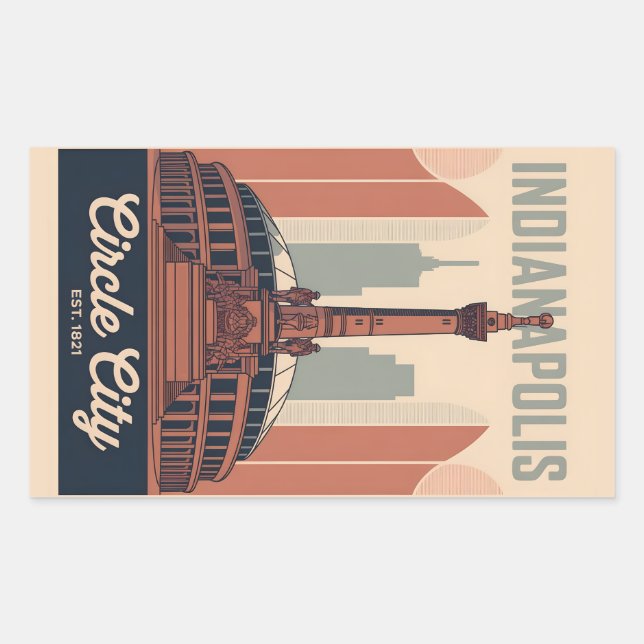 Adesivo Retangular Vintage Indianapolis Indiana Retro Cityscape Art (Frente)