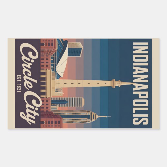 Adesivo Retangular Vintage Indianapolis Indiana Retro Cityscape Trave (Frente)