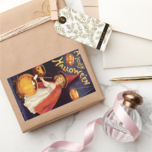 Adesivo Retangular Vintage Jolly Halloween Bruxa por Ellen Clapsaddle