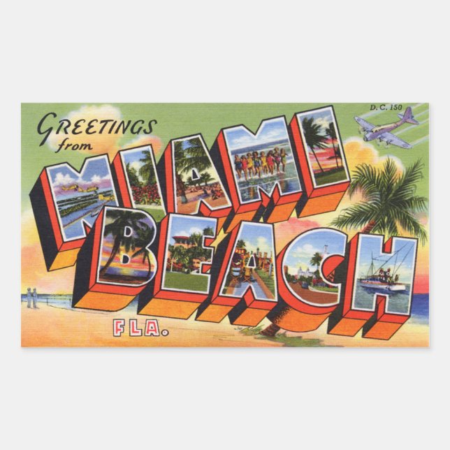 Adesivo Retangular Vintage Miami Beach Sticker (Frente)
