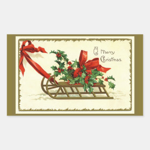 Adesivo Retangular Vintage Ouro Christmas Sleigh