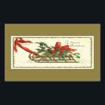 Adesivo Retangular Vintage Ouro Christmas Sleigh<br><div class="desc">Um adorável trenó de Natal ouro é decorado com sombras e bagas e fita vermelha brilhante. Saudação: Um Feliz Natal. Imagem de um Cartão-postal de Natais vintages por Ellen M. Clapsaddle em um fundo de ouro personalizado.</div>