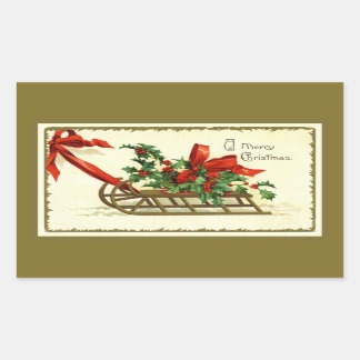 Adesivo Retangular Vintage Ouro Christmas Sleigh