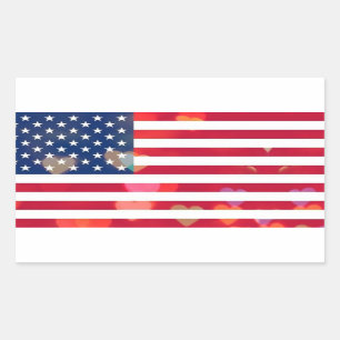 Adesivo Retangular Vintage Patriotic USA Flag com corações coloridos