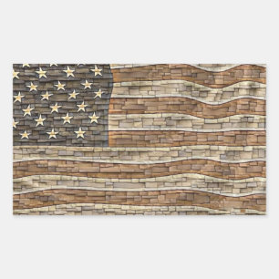 Adesivo Retangular Vintage Patriotic USA Flag em Stone Wall