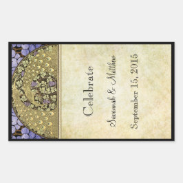 Adesivo Retangular Vintage Peacock Weding Wine Label