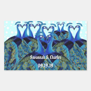 Adesivo Retangular Vintage Peacocks beijando presentes de casamento