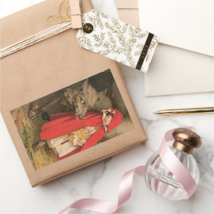 Adesivo Retangular Vintage Pequeno Chapeuzinho Vermelho e Grande Lobo