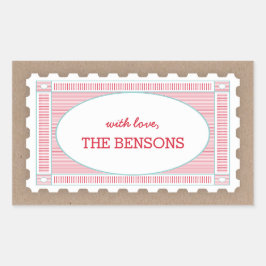 Adesivo Retangular Vintage Postage Stamp Gift Tag Sticker