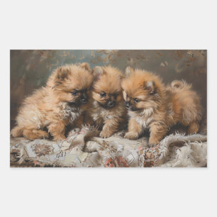 Adesivo Retangular Vintage Puppy Trio da Pomerânia
