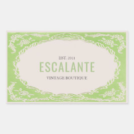 Adesivo Retangular Vintage - Quadro de bege Verde Floral Retroativo E