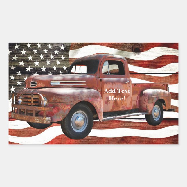 Adesivo Retangular Vintage Red Truck American Flag (Frente)