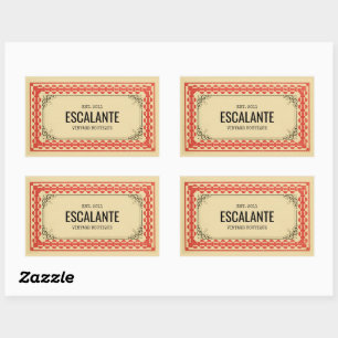 Adesivo Retangular Vintage Retro Border Beige Brown Red Texturizado