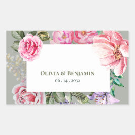Adesivo Retangular Vintage Rose Romantic Botanical Floral Wedding