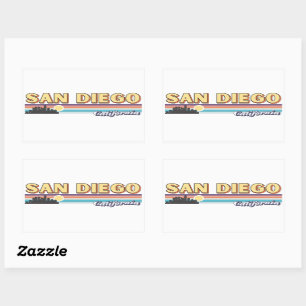 Adesivo Retangular Vintage San Diego California Retro Sunset Stripes