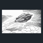 Adesivo Retangular Vintage Science Ficeship Rocket in Clouds<br><div class="desc">Ilustração da Vintage: imagem do transporte vitoriano de ficção científica em preto e branco. Uma nave espacial voando pelas nuvens no céu. Um clássico design de ficção científica de quadrinhos retrógrados do 50 do futuro.</div>