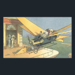 Adesivo Retangular Vintage Science Fiction Steampunk Carro Convertíve<br><div class="desc">Ilustração venenosa viagem futurista vitoriana e ficção científica de transporte design com asas a vapor-punk apresentando um carro voador conversível. O motorista está prestes a aterrissar seu carro futurista (ou é um avião) na loja de chocolate no futuro. Um clássico design de ficção científica de quadrinhos retrô.</div>